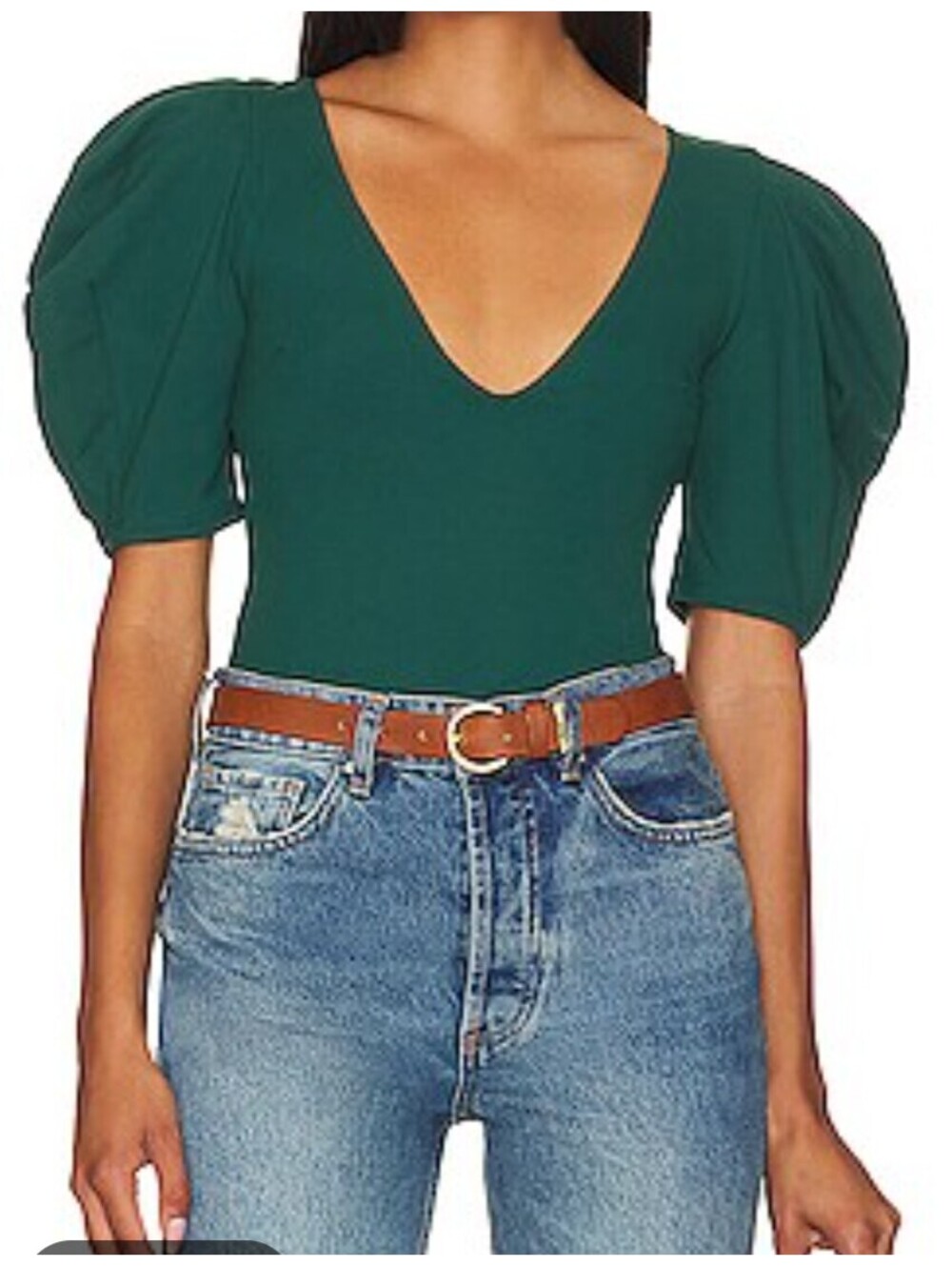 INTIMATELY FREE PEOPLE emerald green puff sleeve bodysuit sz M